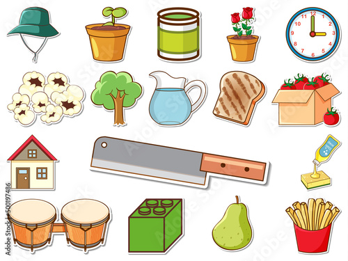 Sticker set of mixed daily objects