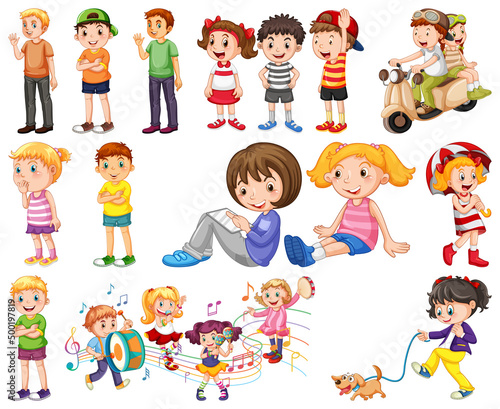 Happy children in different actions