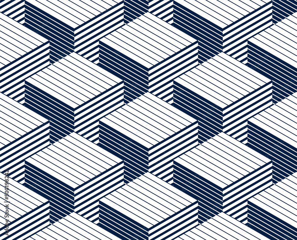 Geometric 3D seamless pattern with lined cubes, stripy boxes blocks vector background, architecture and construction, wallpaper design. Geometric 3D seamless pattern with lined cubes, stripy boxes blocks vector background, architecture and construction, wallpaper design.