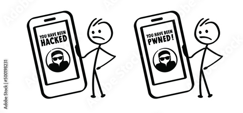 Have I been pwned or you have been hacked. Vector hacker, keylogger, cyber security concept. Technology data. Hybrid, and warfare, DDoS attack. Cyber, hackers, criminals. login and password. Digital.
