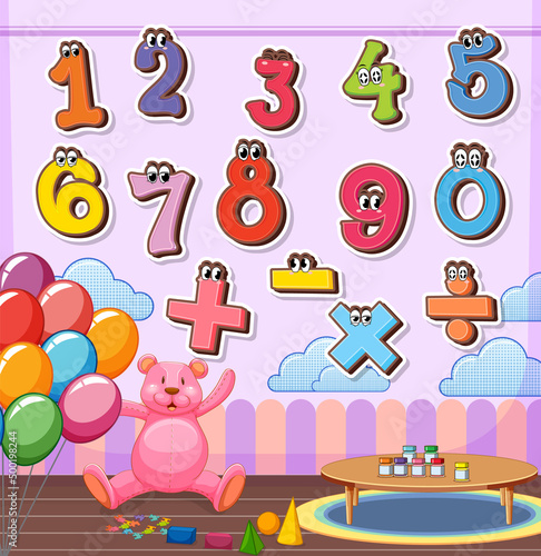 Number 0 to 9 with math symbols