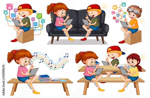 Set of children doing different activities