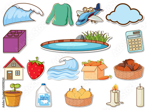 Sticker set of mixed daily objects