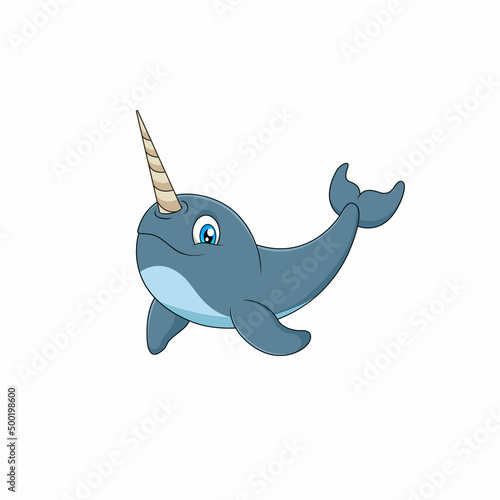Cute and adorable cartoon narwhal vector