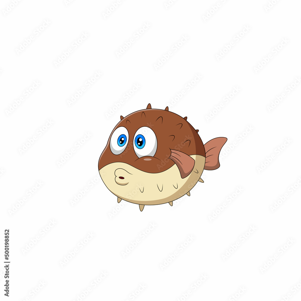 Obraz premium Illustration of cute cartoon puffer fish