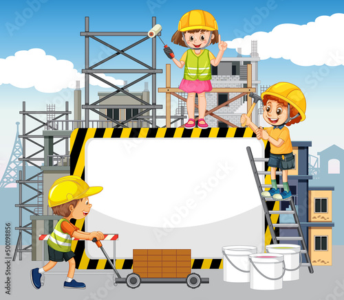 Empty banner with construction objects and elements