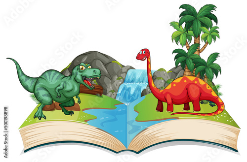 Opened book with various dinosaurs cartoon