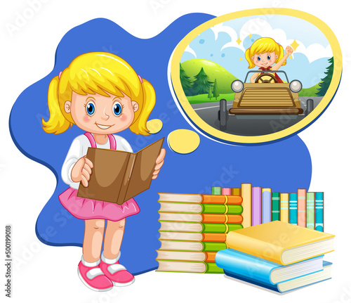A girl reading with callout