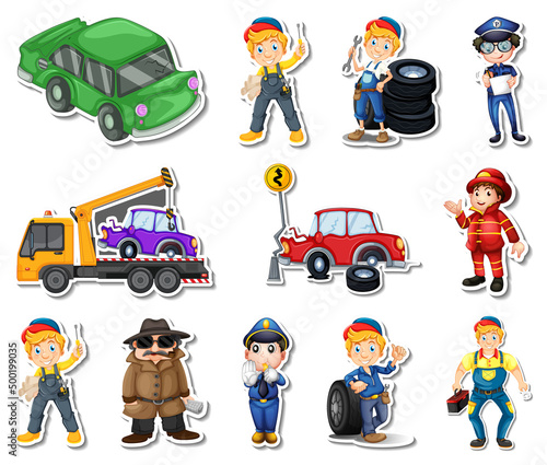 Sticker set of professions characters and objects © GraphicsRF