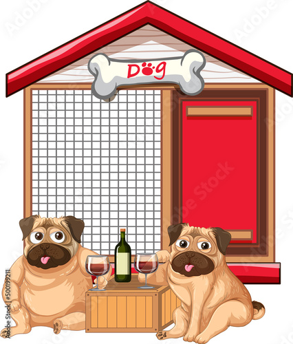 A puppy outside the doghouse