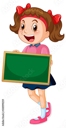 Little girl holding blank board