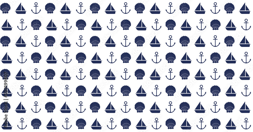 Muster bestehenden aus Segelschiffen, Muscheln und Ankern Muster bestehenden aus Segelschiffen, Muscheln und Ankern