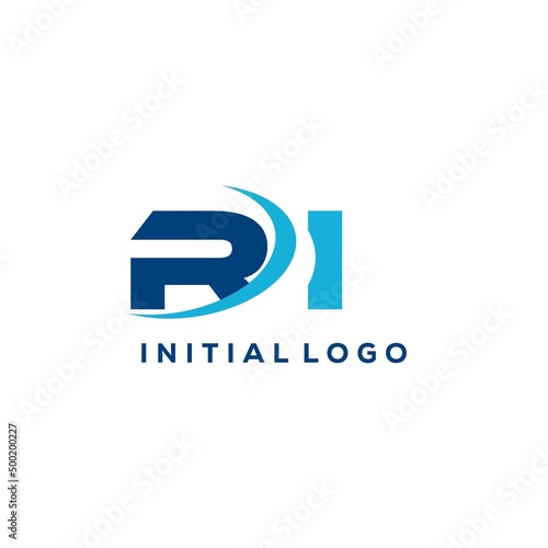 Letter RI logo combined with swoosh curved line