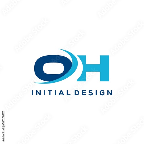 Letter OH logo combined with swoosh curved line