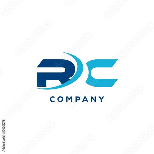 Letter RC logo combined with swoosh curved line
