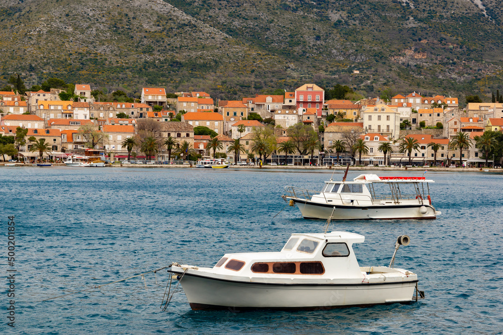 Boats in harbor of Cavtat. Croatia