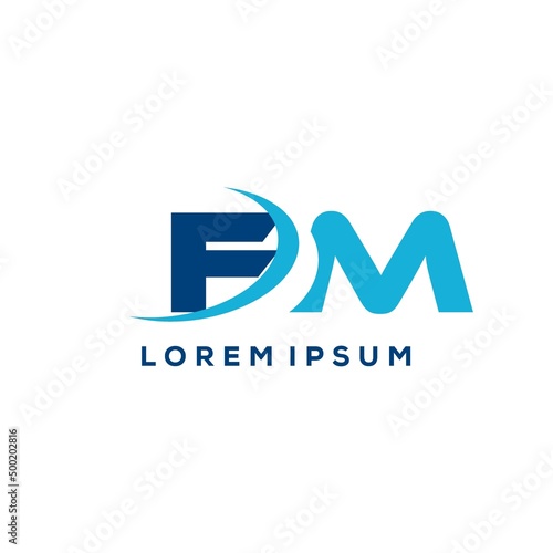 Letter FM logo combined with swoosh curved line
