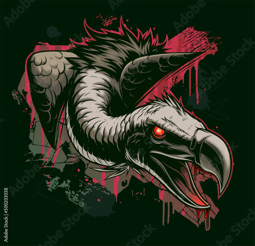 Vulture on the abstract dark background. Vector illustration. 