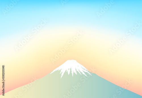 Fototapeta Naklejka Na Ścianę i Meble -  夜明けの富士山とグラデーションの空のイラスト　はがきサイズ横型