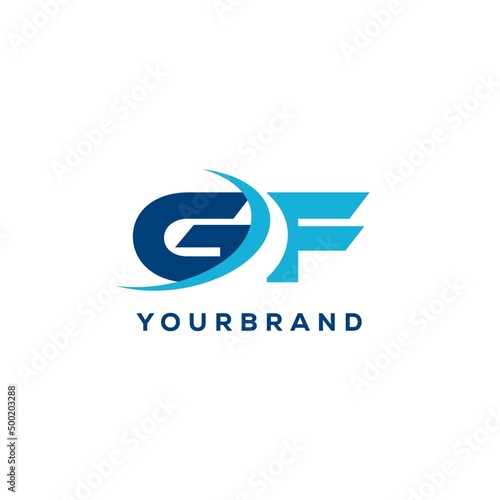 Letter GF logo combined with swoosh curved line