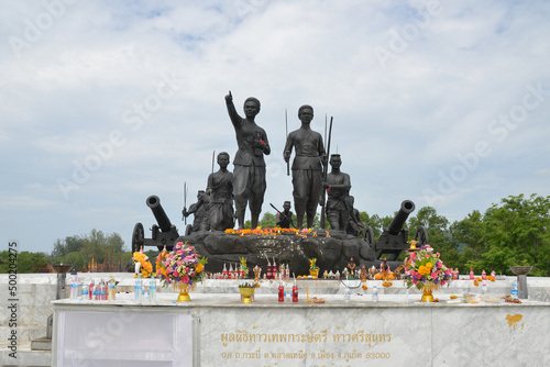 Two Heroines Monument is a memorial statue of the heroines Thao Thep Kasattri and Thao Sri Sunthon, who rallied islanders in 1785 to repel Burmese invaders. This is the new landmark in 2022. photo