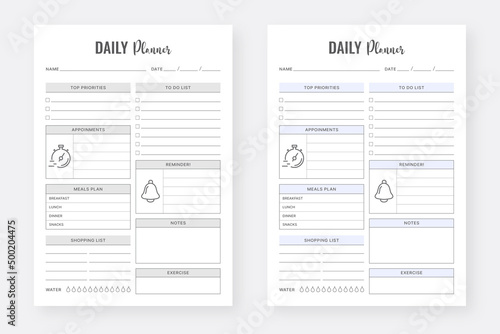 Daily planner printable template. Modern planner template set. Daily planner pages design collection set, Minimalist planner pages templates, 3 Set of minimalist daily planners, Daily planner bundle.