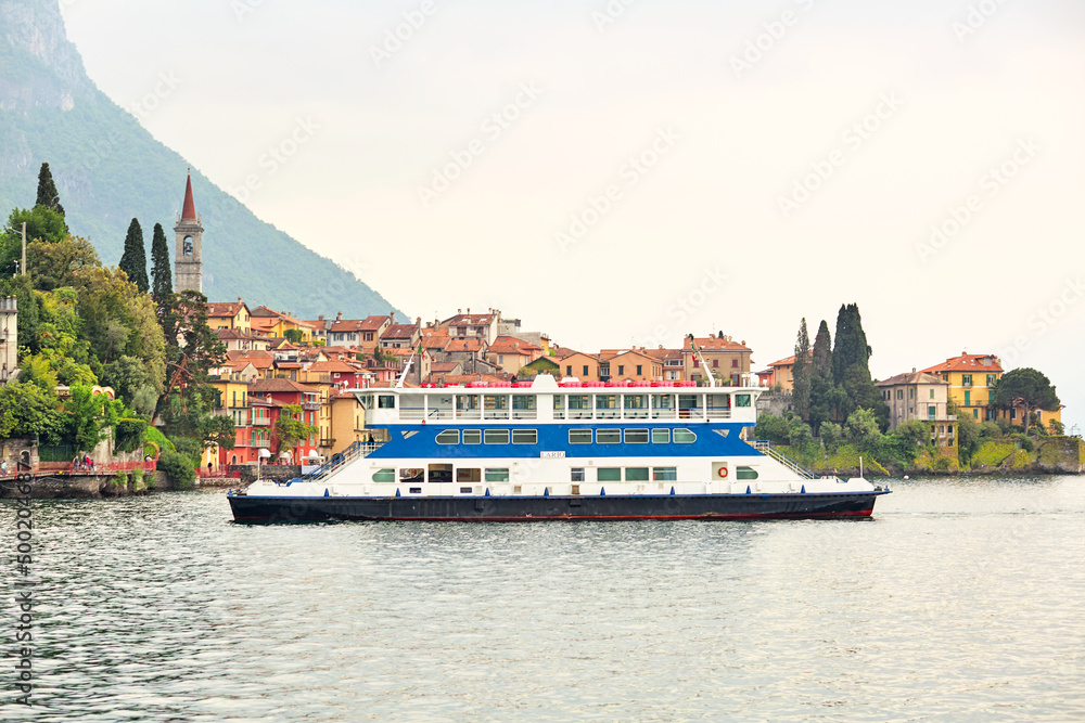 Ferries on Lake Como on the coast of the city