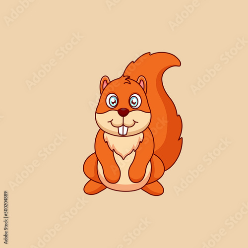 Cartoon cute squirrel sitting. Vector illustration