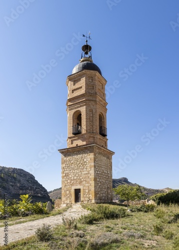 bell tower attached to the church of our lady of the snows in Molinos, mastership, teruel, aragon, spain, dates from the 19th century © Sendo