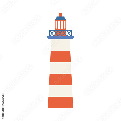 Lighthouse. Navigation aid. Vetor illustration in flat cartoon style. Isolated on white background.