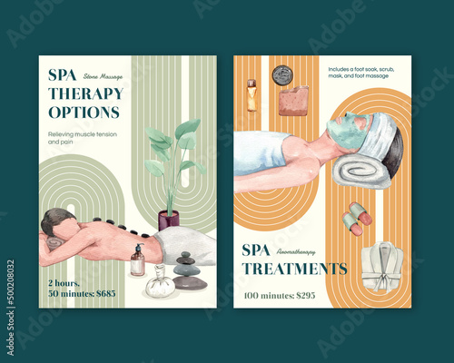 Flyer template with spa therapy concept,watercolor style