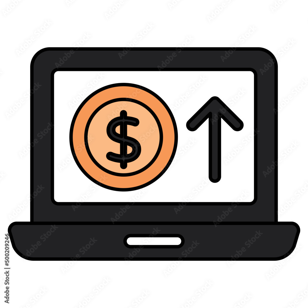 Dollar coin inside laptop, concept of online money icon Dollar coin inside laptop, concept of online money icon