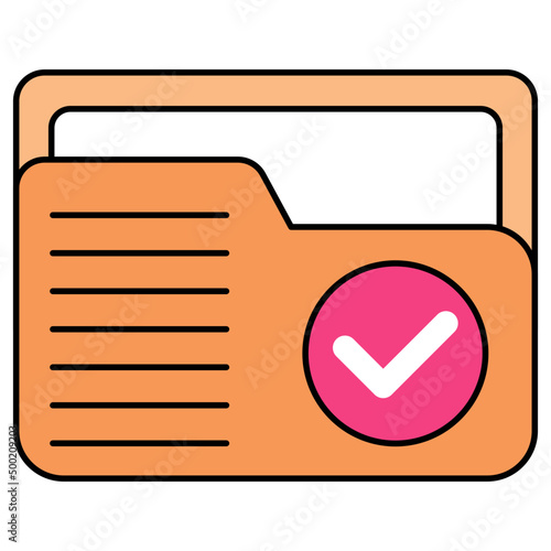 Conceptual flat design icon of verified folder