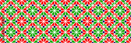 UAE seamless pattern. Arabic repeated background. Traditional emirates flag colors. Red, green, white, black. Islamic decorative design. Abstract template texture. Backdrop in eastern style.