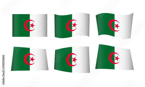 Algeria Flag Set Algiers Algerian Flags National Symbol Banner Icon Vector Stickers Africa Arab Arabic Arabian Wave Country City State Wavy Realistic Culture Nation Republic Kingdom Every All Flag