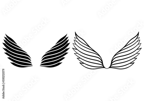 hand drawn illustration of wings on black and white theme, on a white background