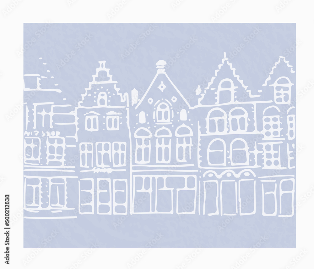 north europe facade houses doodle vector illustration