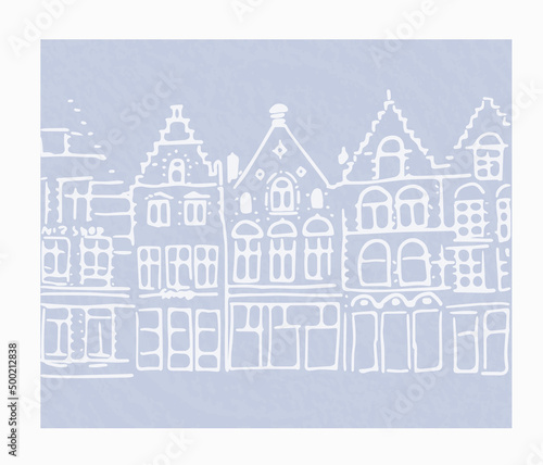 north europe facade houses doodle vector illustration