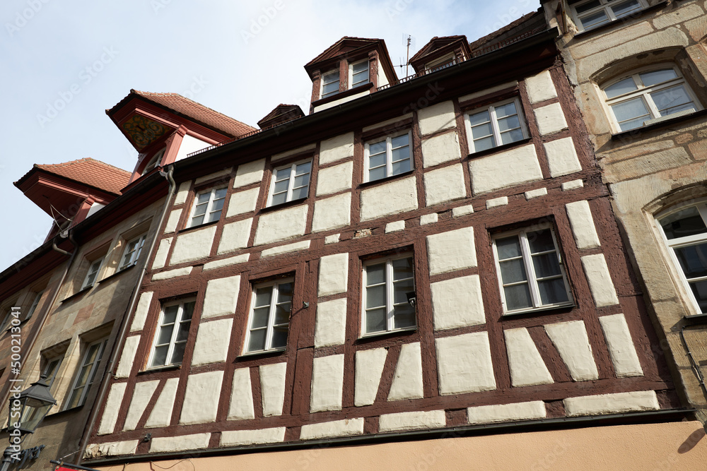 Fachwerk building delails in old europe town of Nurnberg