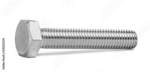 One metal hex bolt isolated on white