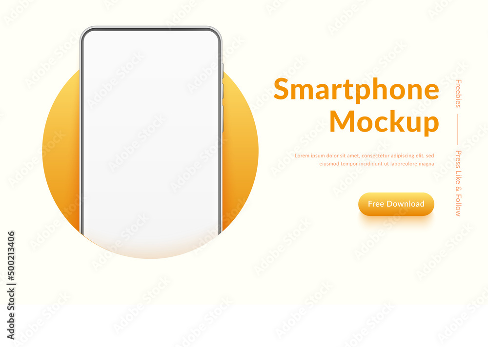 Realistic smartphone mockup. 3d mobile phone with blank white screen in ...