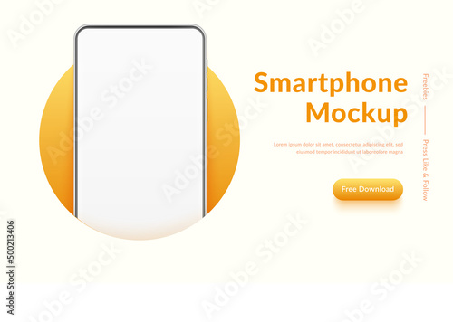 Realistic smartphone mockup. 3d mobile phone with blank white screen in colourful hole. Cell phone concept. Illustration of device 3d screen