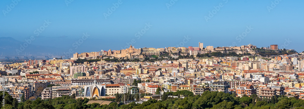 Panoramic view of Cagliari, the capital of the Italian island of Sardinia