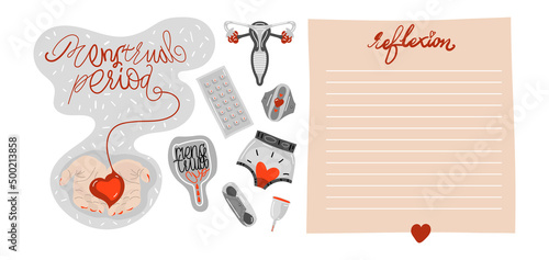Set stickers menstrual period diary handdraw style