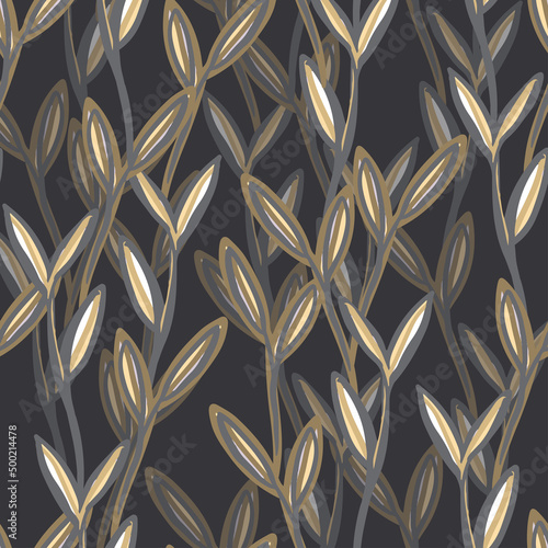 seamless nature pattern background with hand drawn leafs , greeting card or fabric