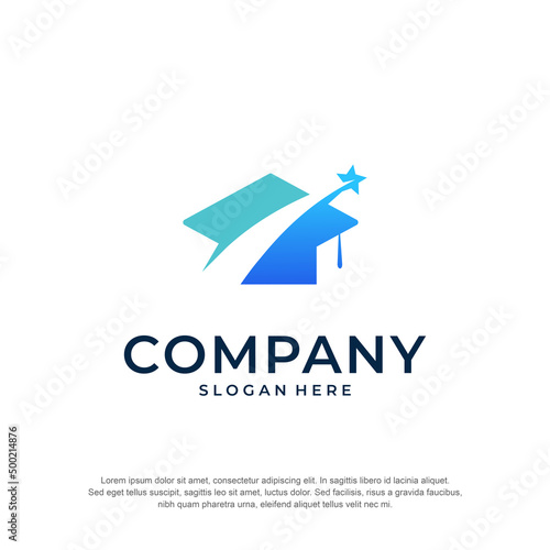 student graduation logo with gliding star premium vector