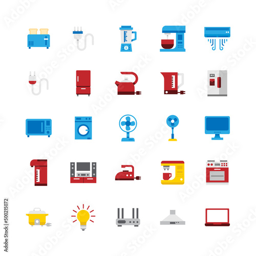 Bundle of electrical appliance AI flat icon vector set