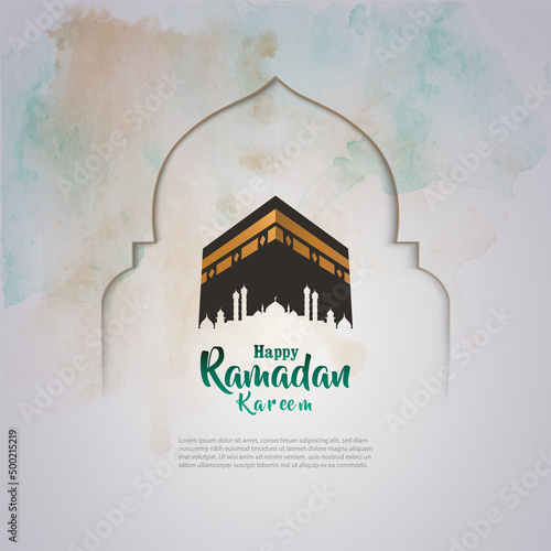 Islamic greetings ramadan kareem background design with beautiful holy kaaba 
