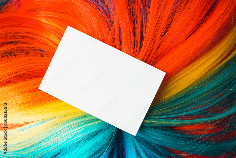 custom made wallpaper toronto digitalMockup of a white business card over a multicolored wig