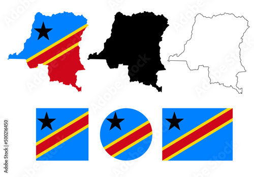 Democratic Republic of the Congo map flag icon set